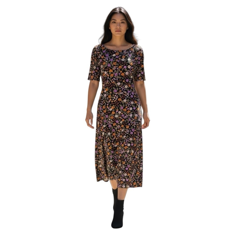 Modcloth Black Floral Midi Dress NWT